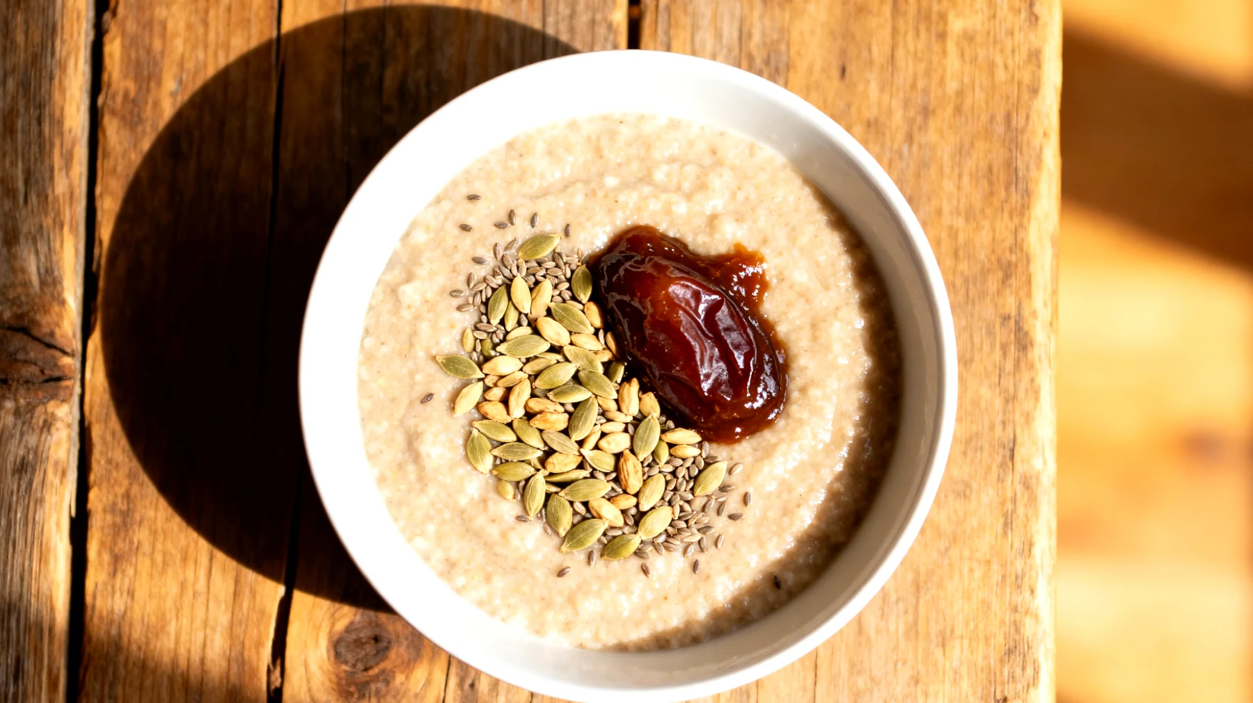 Amaranth-Porridge mit Hanfsamen und Dattelmus"