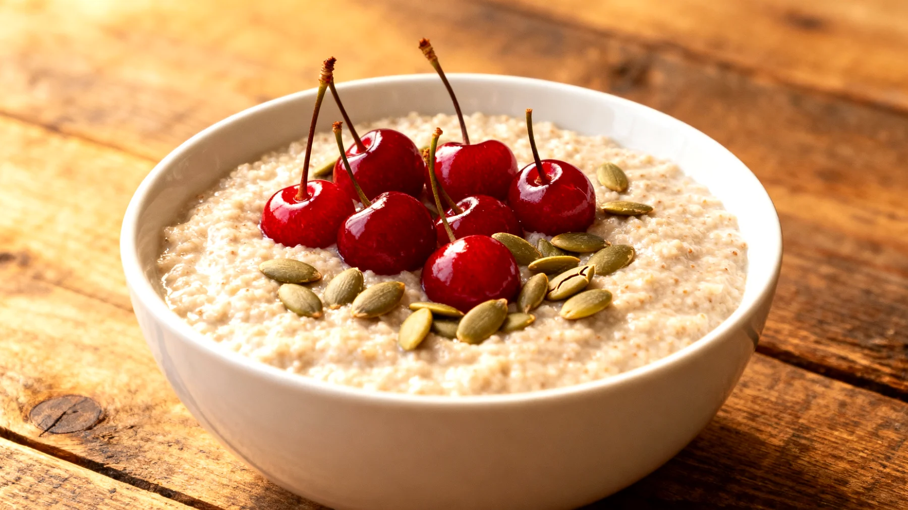 Amaranth-Porridge mit Sauerkirschen und Kürbiskernen"