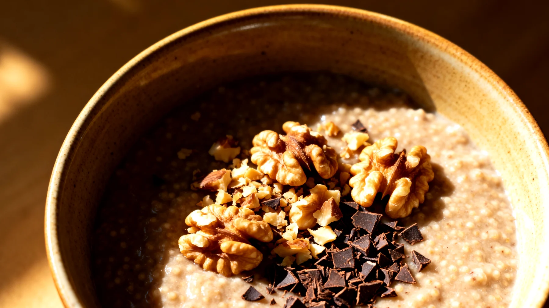 Amaranth-Porridge mit Walnüssen und Kakao-Nibs"