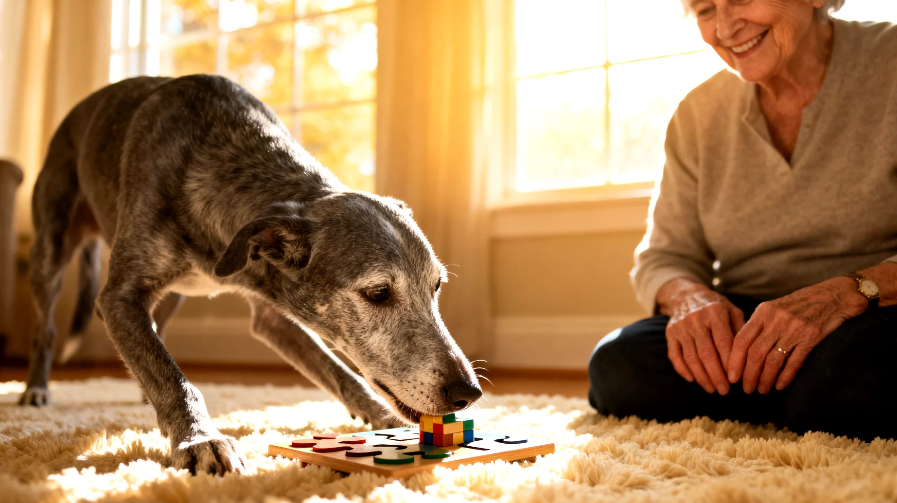 Ältere Hunde benötigen eine angepasste Trainingsroutine und mentale Stimulation, die ihre körperlichen Einschränkungen berücksichtigt, um geistig fit zu bleiben und Demenz vorzubeugen"