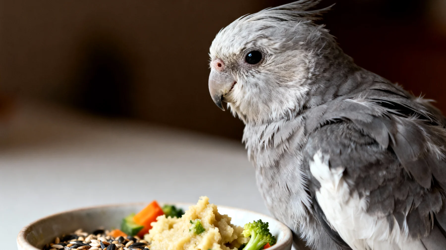 Ältere Nymphensittiche benötigen eine angepasste Ernährung mit leicht verdaulichen Nahrungsmitteln, da ihr Stoffwechsel langsamer wird und sie häufig unter altersbedingten Verdauungsproblemen oder Nährstoffmangel leiden"