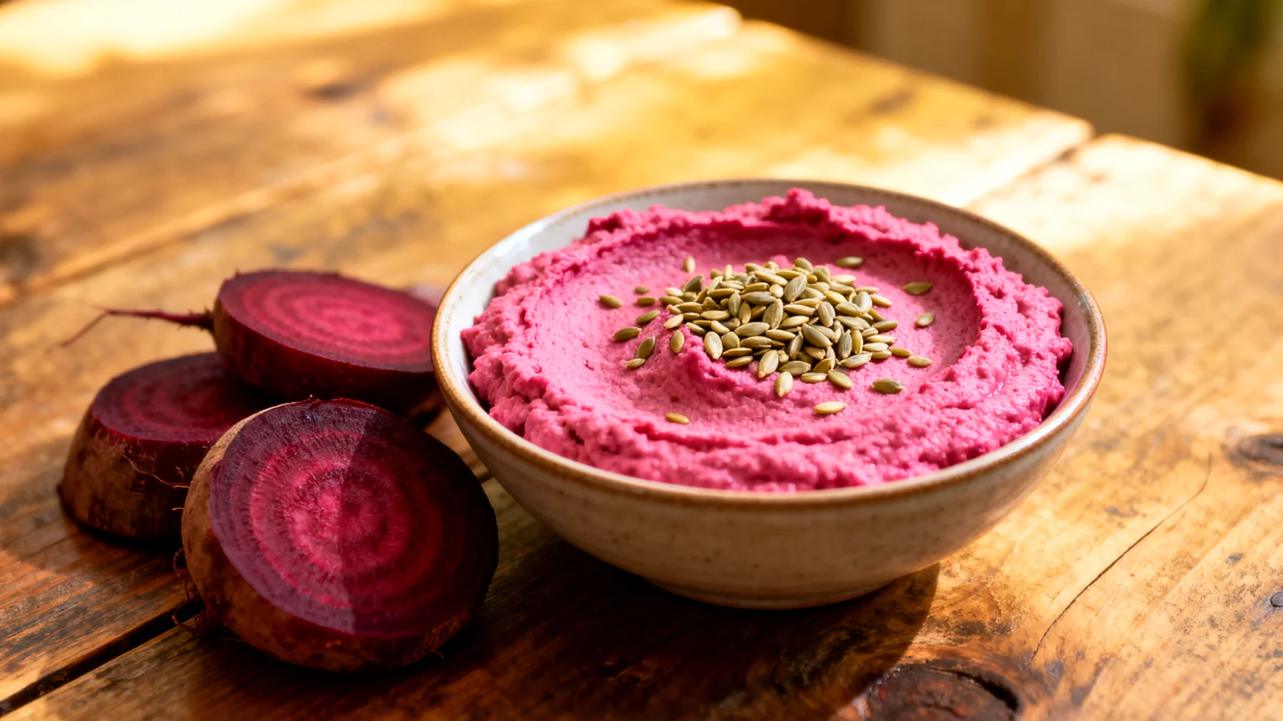 Rote-Bete-Hummus mit Hanfsamen"