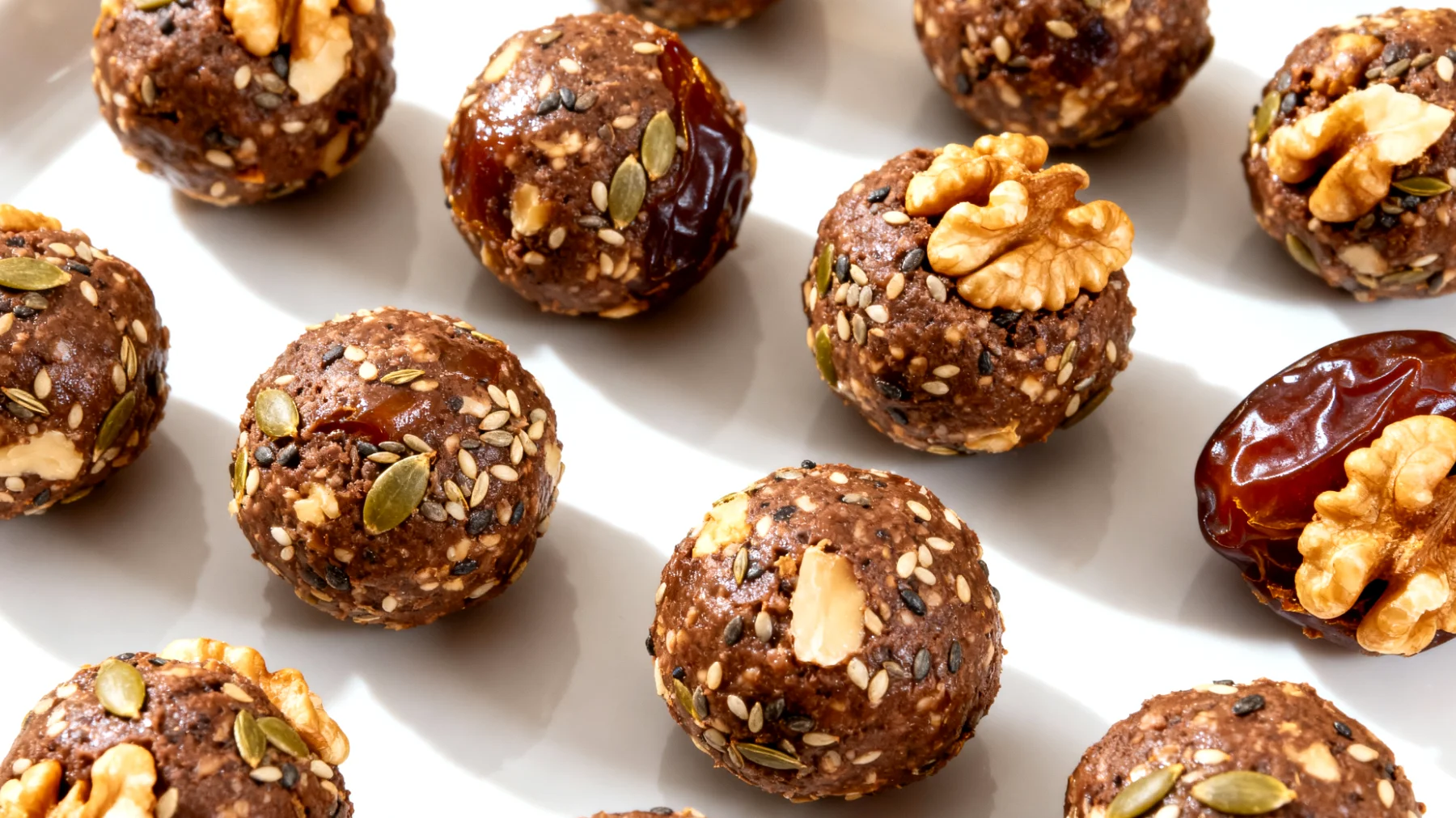 Walnuss-Kakao-Energiekugeln mit Hanfsamen und Dateln"