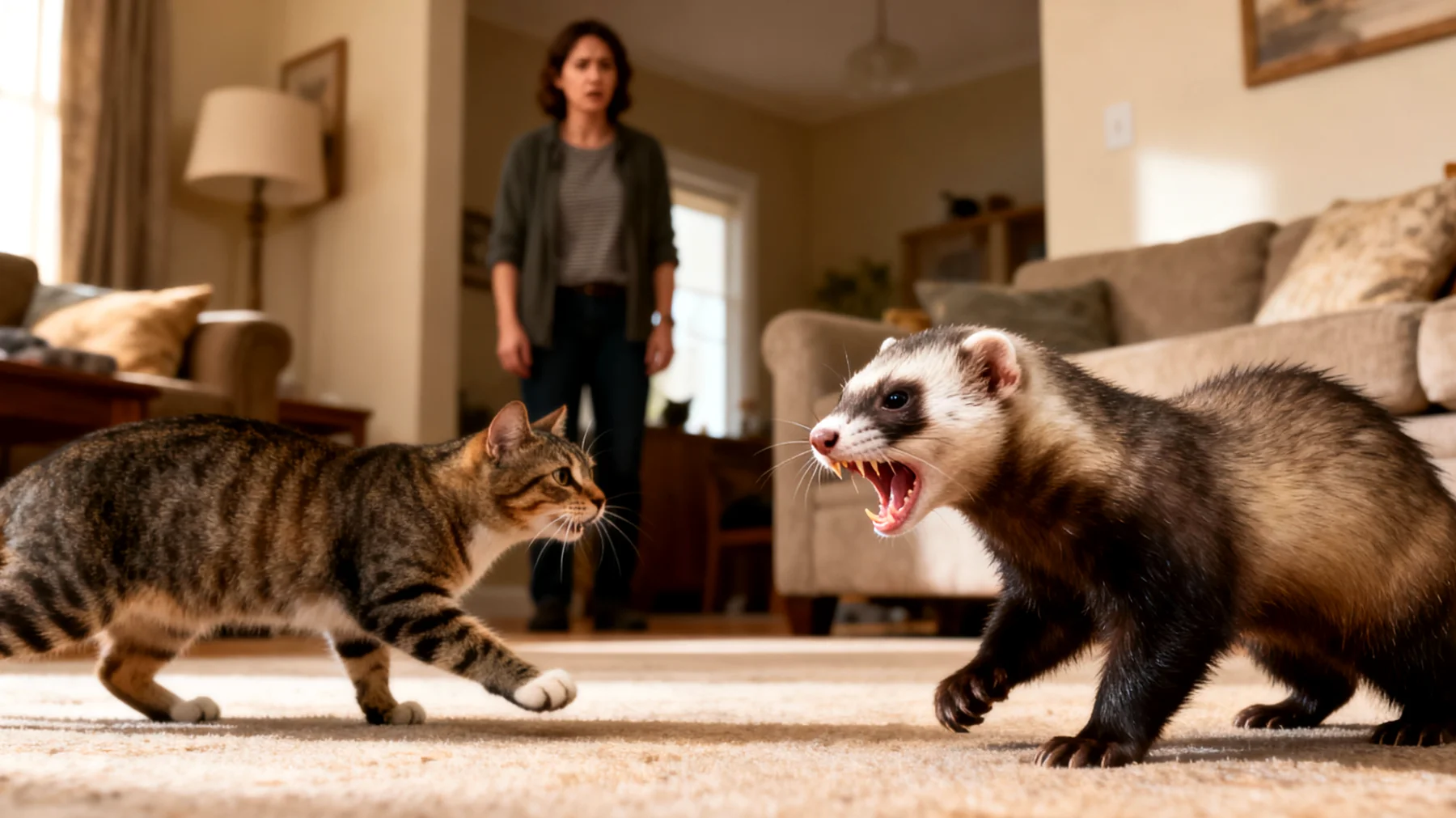 Frettchen zeigen oft aggressives oder zu stürmisches Verhalten gegenüber anderen Haustieren wie Katzen, Hunden oder Kleintieren, was zu Verletzungen oder Stress führen kann. Viele Halter wissen nicht, wie sie eine sichere Vergesellschaftung durchführen oder wann eine Zusammenführung tierärztlich begleitet werden sollte."