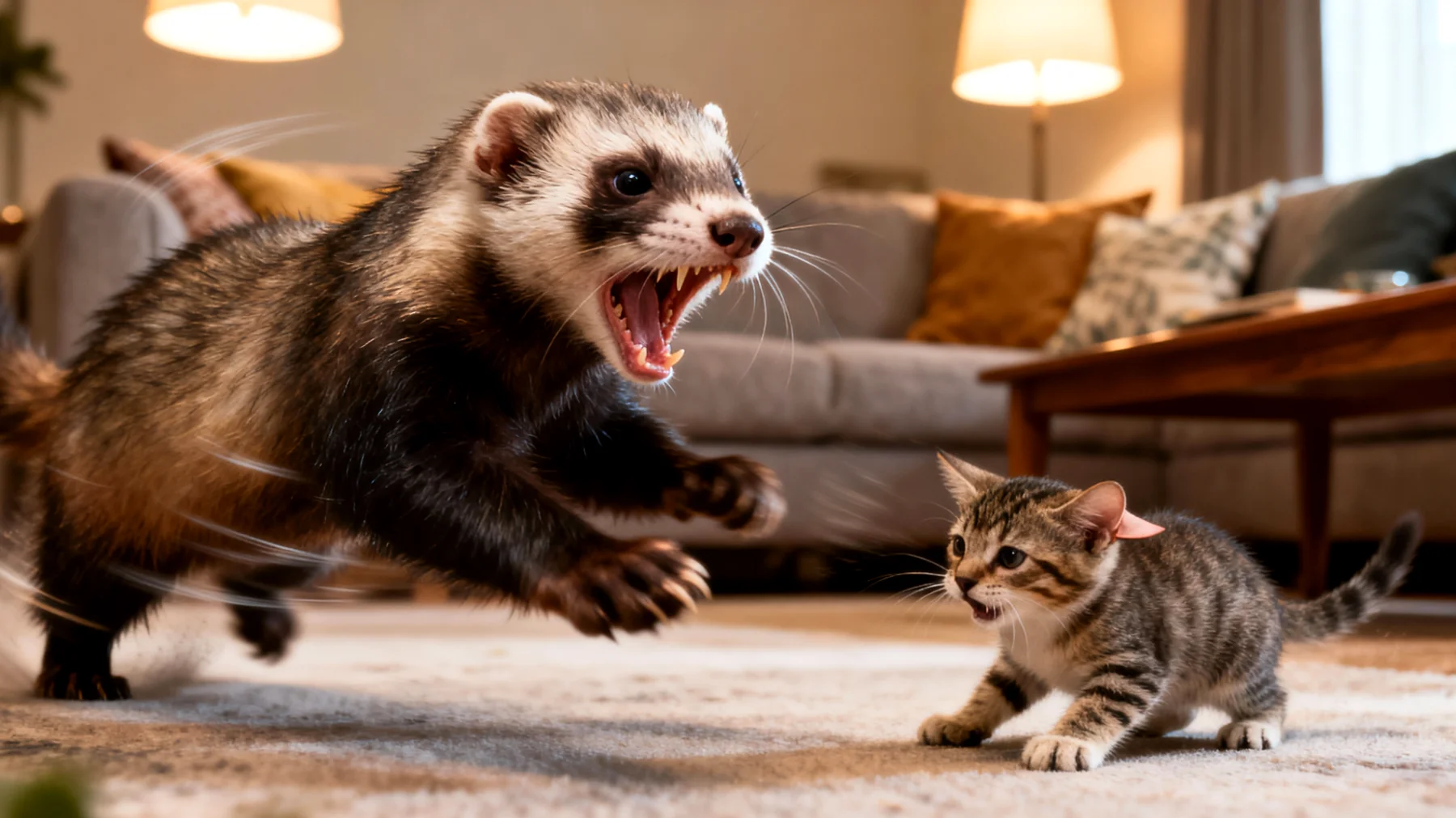 Frettchen zeigen oft aggressives oder dominantes Verhalten gegenüber anderen Haustieren wie Katzen, Hunden oder Nagetieren, was zu gefährlichen Konflikten und Verletzungen führen kann"