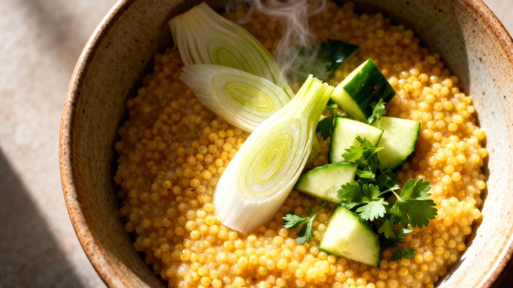 Hirsebrei mit Fenchel, Gurke und Petersilie"