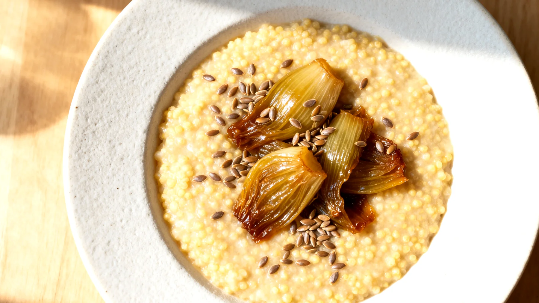 Hirsebrei mit gedünstetem Fenchel und Leinsamen"