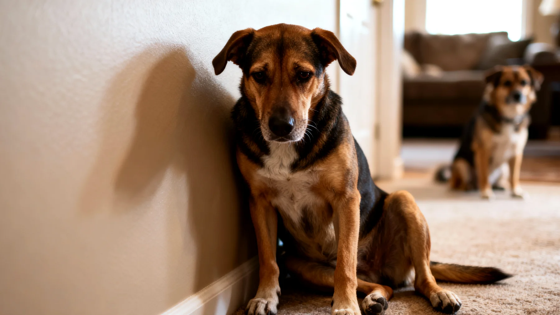 Hunde zeigen oft Stresssymptome im Zusammenleben mit anderen Tieren durch territoriales Verhalten, Konkurrenz um Ressourcen oder mangelnde Sozialisierung, was zu Angst, Aggression oder Rückzugsverhalten führen kann"