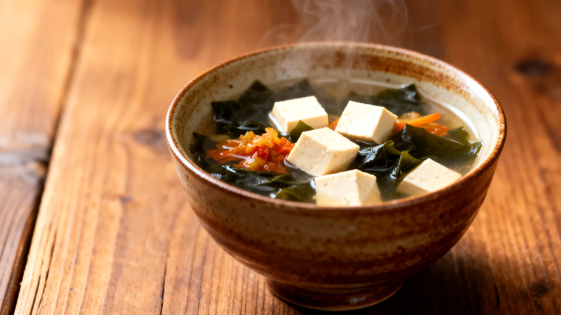 Miso-Suppe mit Wakame-Algen und fermentiertem Gemüse"
