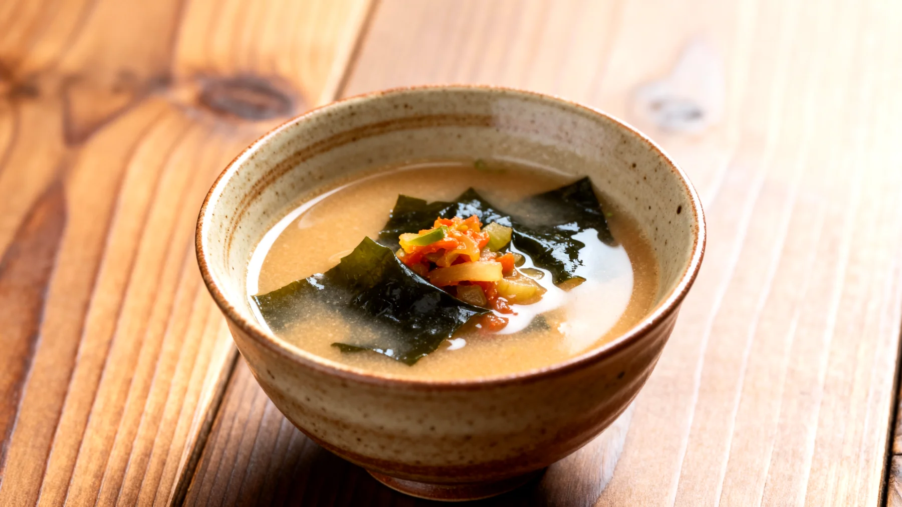Miso-Suppe mit Wakame-Algen und fermentiertem Gemüse"