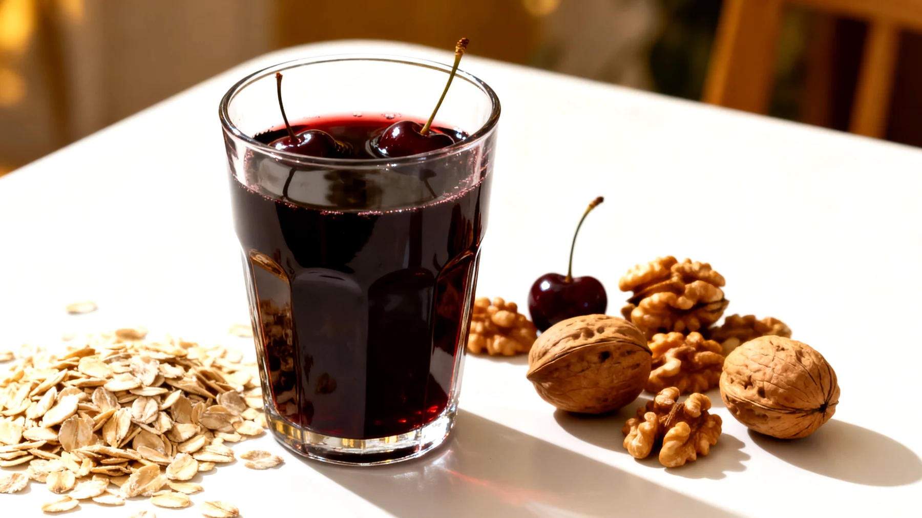 Sauerkirschsaft mit Haferflocken und Walnüssen"
