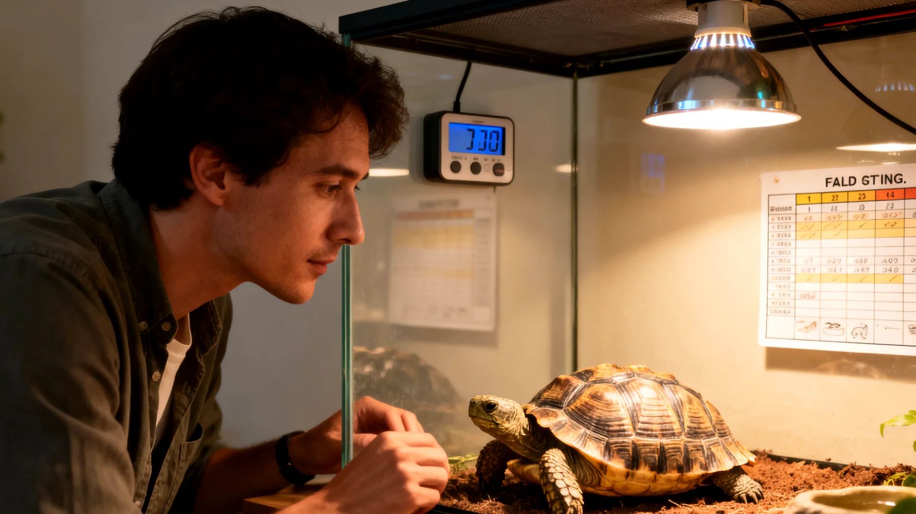 Schildkröten benötigen eine strukturierte tägliche Routine mit konstanten Fütterungszeiten, geregelten Licht- und Wärmezyklen sowie regelmäßigen Reinigungsintervallen, um gesund zu bleiben und Stress zu vermeiden"